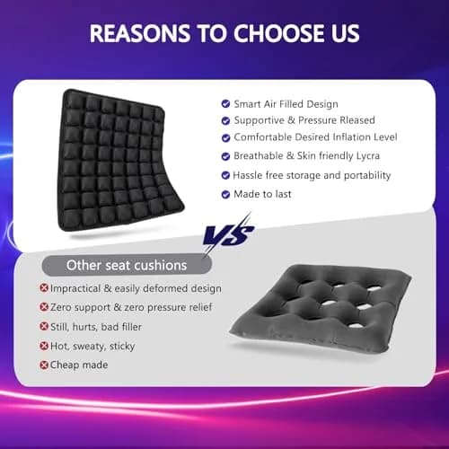 SUNFICON Air Cushion Inflatable Seat Pad 45.7cm x 40.6cm x 2.5cm (18" x 16" x 1") | Pressure Relief for Office Chairs & Wheelchairs thumbnail 4