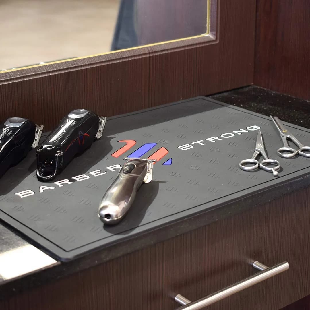 Barber Strong The Barber Mat 19" x 13" Black | Non-Slip Countertop Workstation Mat for Clippers & Hair Cutting Tools - view 5