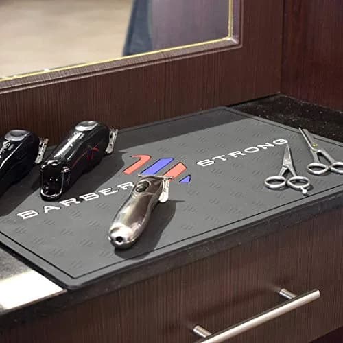 Barber Strong The Barber Mat 19" x 13" Black | Non-Slip Countertop Workstation Mat for Clippers & Hair Cutting Tools thumbnail 5