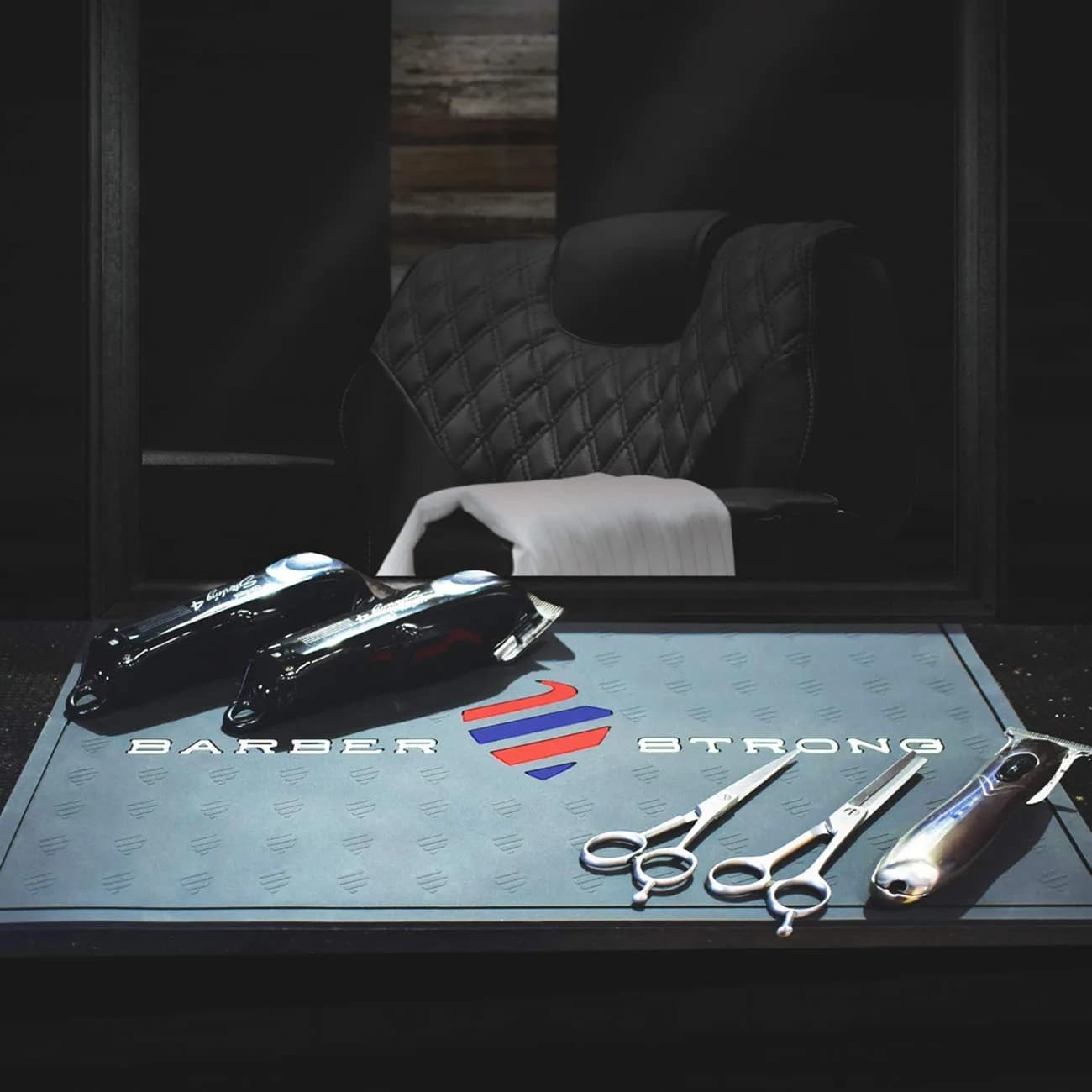 Barber Strong The Barber Mat 19" x 13" Black | Non-Slip Countertop Workstation Mat for Clippers & Hair Cutting Tools - view 3