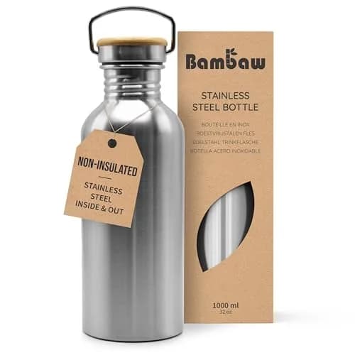 Bambaw Stainless Steel Water Bottle 32 oz | Eco-Friendly, Reusable & Durable, Non-insulated, Dishwasher Safe, Silver thumbnail 1