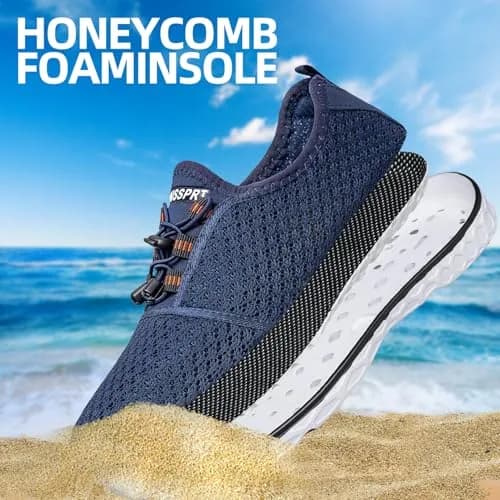 DOUSSPRT Men's Water Shoes Quick Dry for Beach Swim Pool Fishing Bluewhite | Breathable Mesh & Open Sole (100 words) thumbnail 6