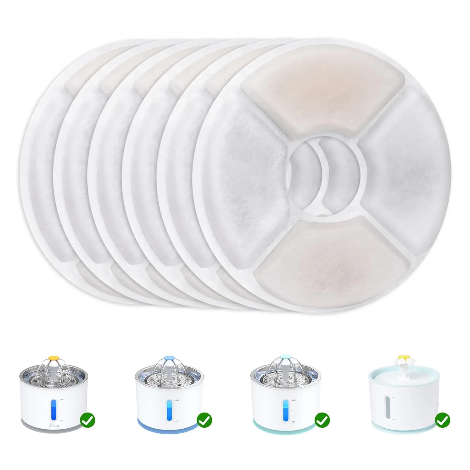 Wonder Creature Cat Water Fountain Filter Replacement 6 Pack | 2.4L Stainless Steel Filter | Easy to Replace & Clean - main product image