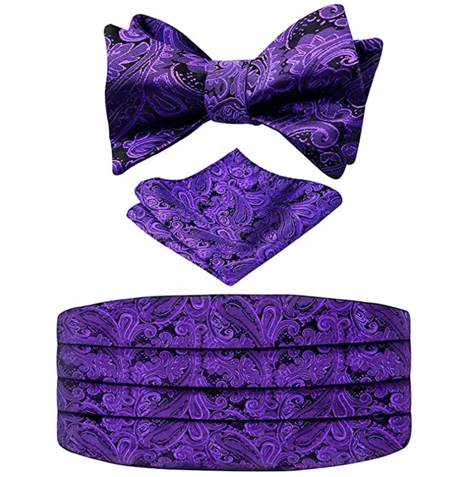 Alizeal Mens Paisley UNTIED Bow Tie Hanky Set, Dark Purple | Classic Formal Accessory