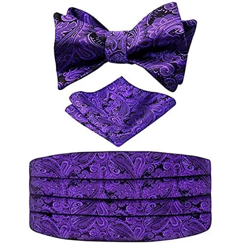 Alizeal Mens Paisley UNTIED Bow Tie Hanky Set, Dark Purple | Classic Formal Accessory thumbnail 1