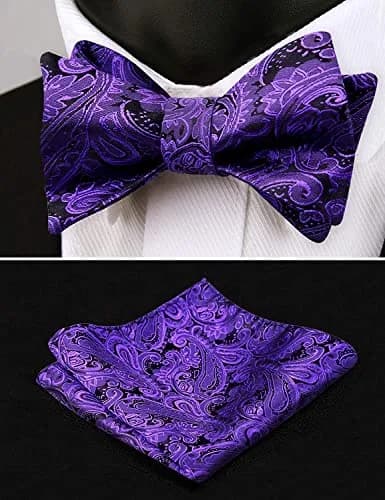 Alizeal Mens Paisley UNTIED Bow Tie Hanky Set, Dark Purple | Classic Formal Accessory thumbnail 4