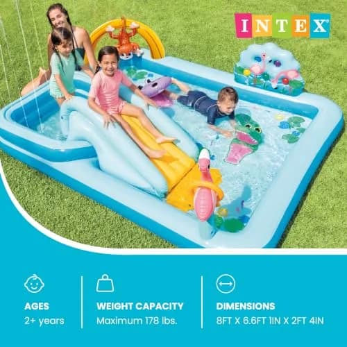 Intex Jungle Adventure Play Center Inflatable Kiddie Pool with Water Slide, 96" x 78" x 28" | ASTM Tested - view 4
