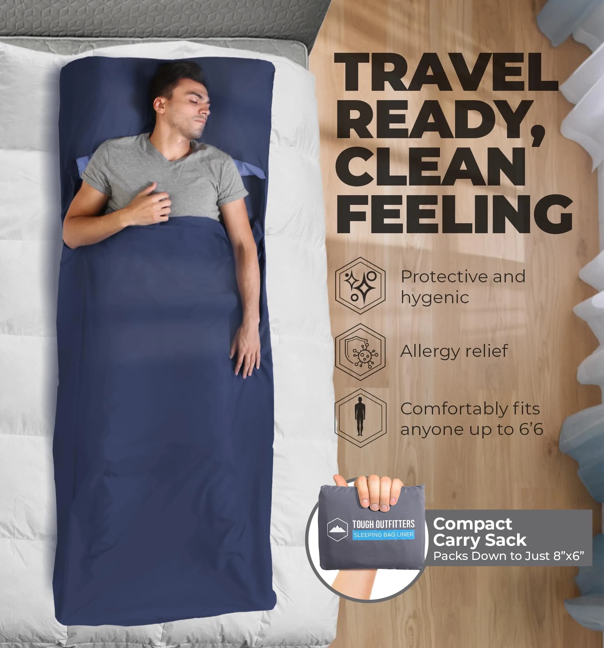 Tough Outdoors XL Sleeping Bag Liner 219.71cm (85") x 80.01cm (37") Polyester | Lightweight Travel Sleep Sack for Camping & Hotels - view 2