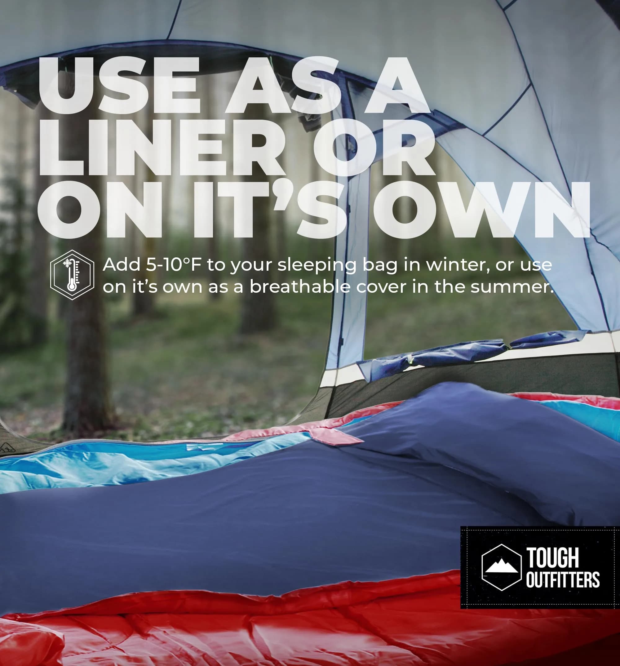 Tough Outdoors XL Sleeping Bag Liner 219.71cm (85") x 80.01cm (37") Polyester | Lightweight Travel Sleep Sack for Camping & Hotels - view 3