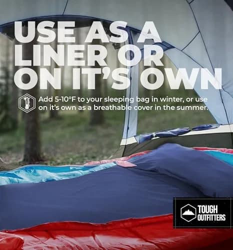 Tough Outdoors XL Sleeping Bag Liner 219.71cm (85") x 80.01cm (37") Polyester | Lightweight Travel Sleep Sack for Camping & Hotels thumbnail 3