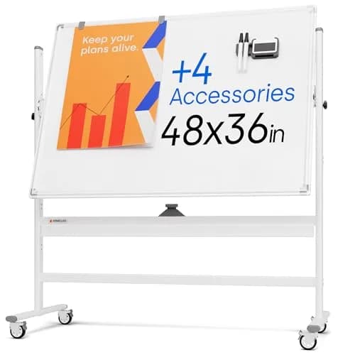 Kamelleo Rolling Whiteboard on Wheels 48" x 36" | Double Sided Magnetic White Board thumbnail 1