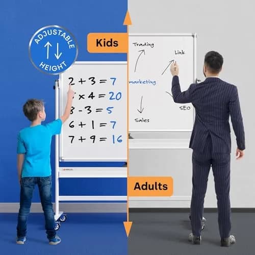 Kamelleo Rolling Whiteboard on Wheels 48" x 36" | Double Sided Magnetic White Board thumbnail 2