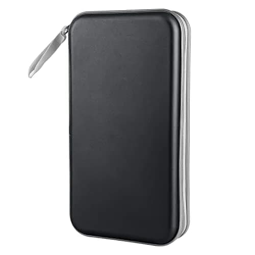 Siveit 80 Capacity CD Case | Black Hard Plastic DVD Wallet Holder with Zipper — Black