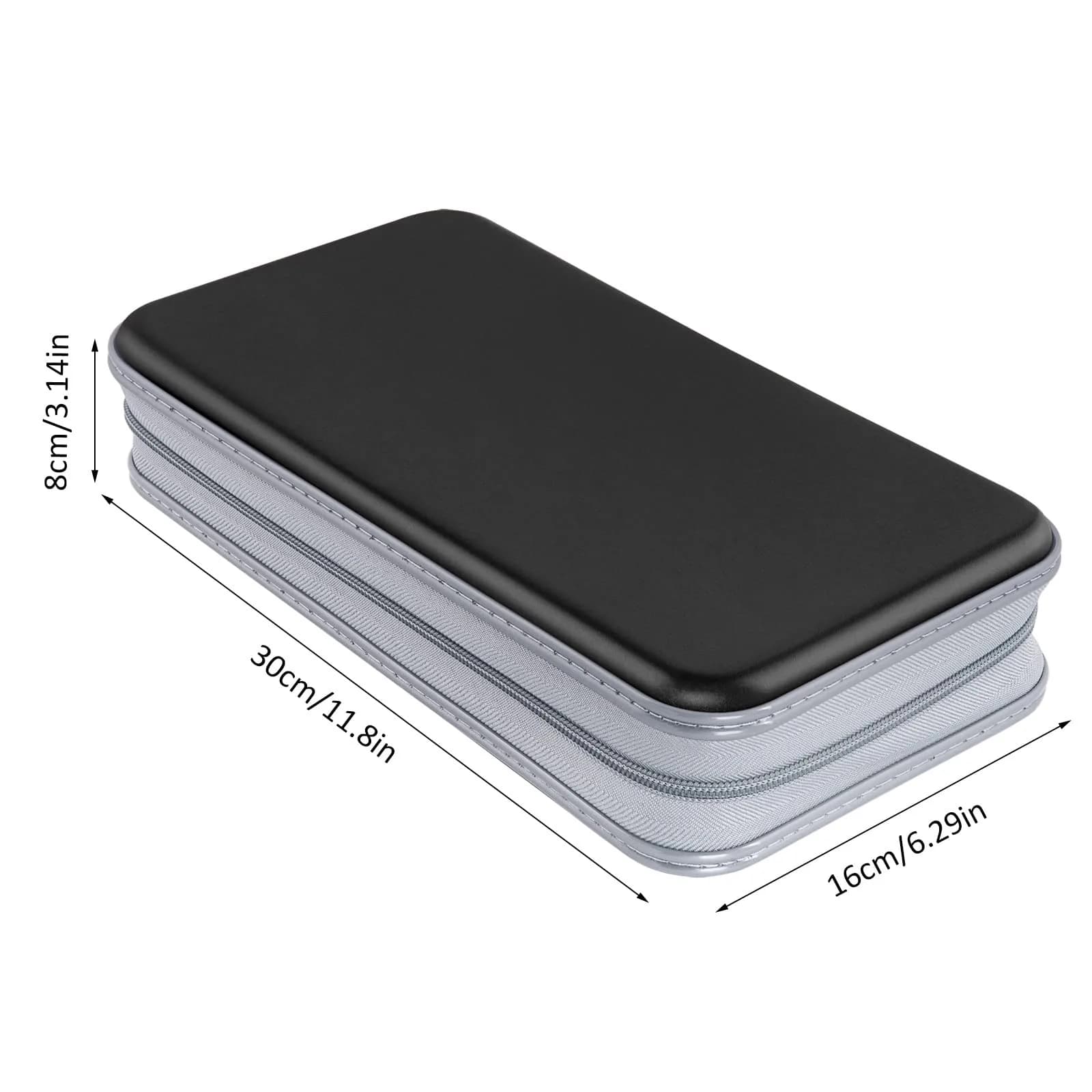Siveit 80 Capacity CD Case | Black Hard Plastic DVD Wallet Holder with Zipper - view 5