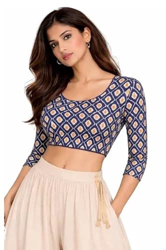Fressia Fabrics Stretchable Cotton Saree Blouse Readymade for Women Free Size 28"-38" & XXL 40"-46" Maroon | Round Neck thumbnail 3