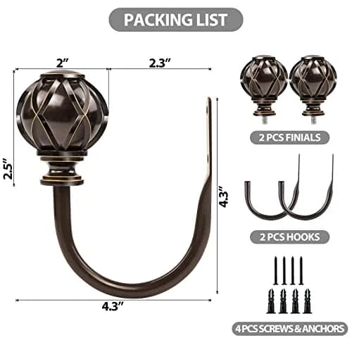 KAMANINA Decorative Curtain Drapery Holdbacks, Wall Mounted, 2 Pack Bronze | Vintage Netted Texture Finials thumbnail 6
