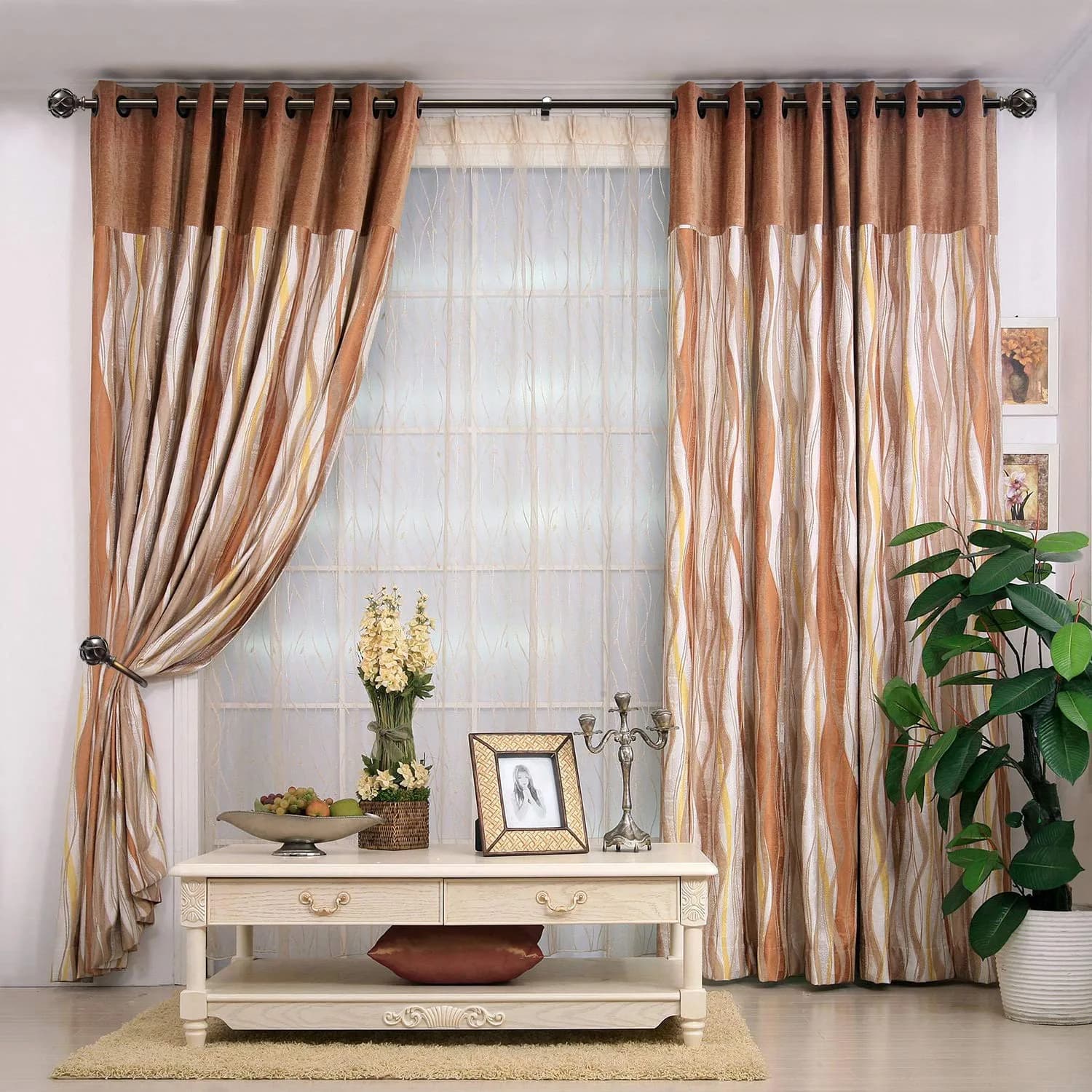 KAMANINA Decorative Curtain Drapery Holdbacks, Wall Mounted, 2 Pack Bronze | Vintage Netted Texture Finials - view 2