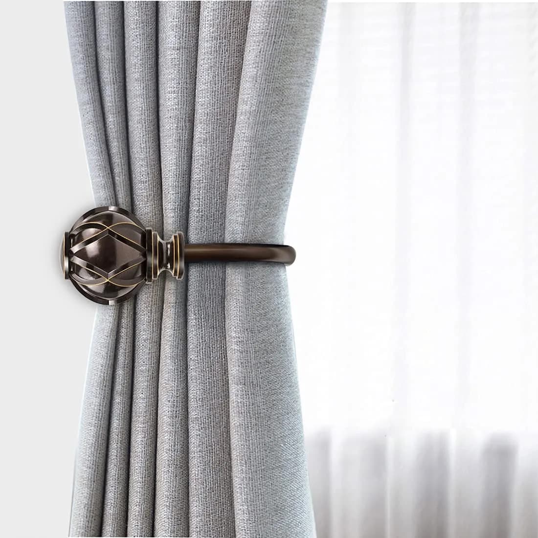 KAMANINA Decorative Curtain Drapery Holdbacks, Wall Mounted, 2 Pack Bronze | Vintage Netted Texture Finials - view 3