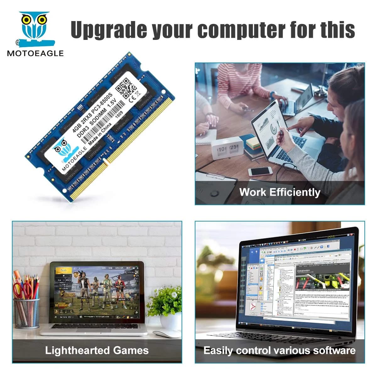 motoeagle DDR3 1066MHz SODIMM 8GB Kit (2x4GB) 204-Pin Non-ECC Laptop Memory RAM Modules - view 6