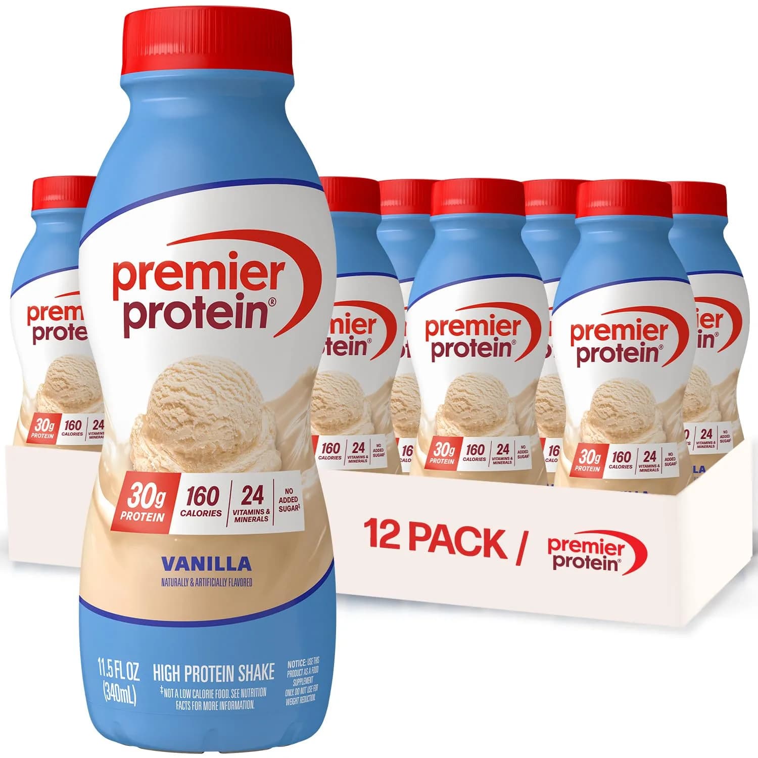Premier Protein Chocolate 30g High Protein Shake, 138 fl oz (12 Pack) | Delicious & Convenient Protein Drink — Vanilla