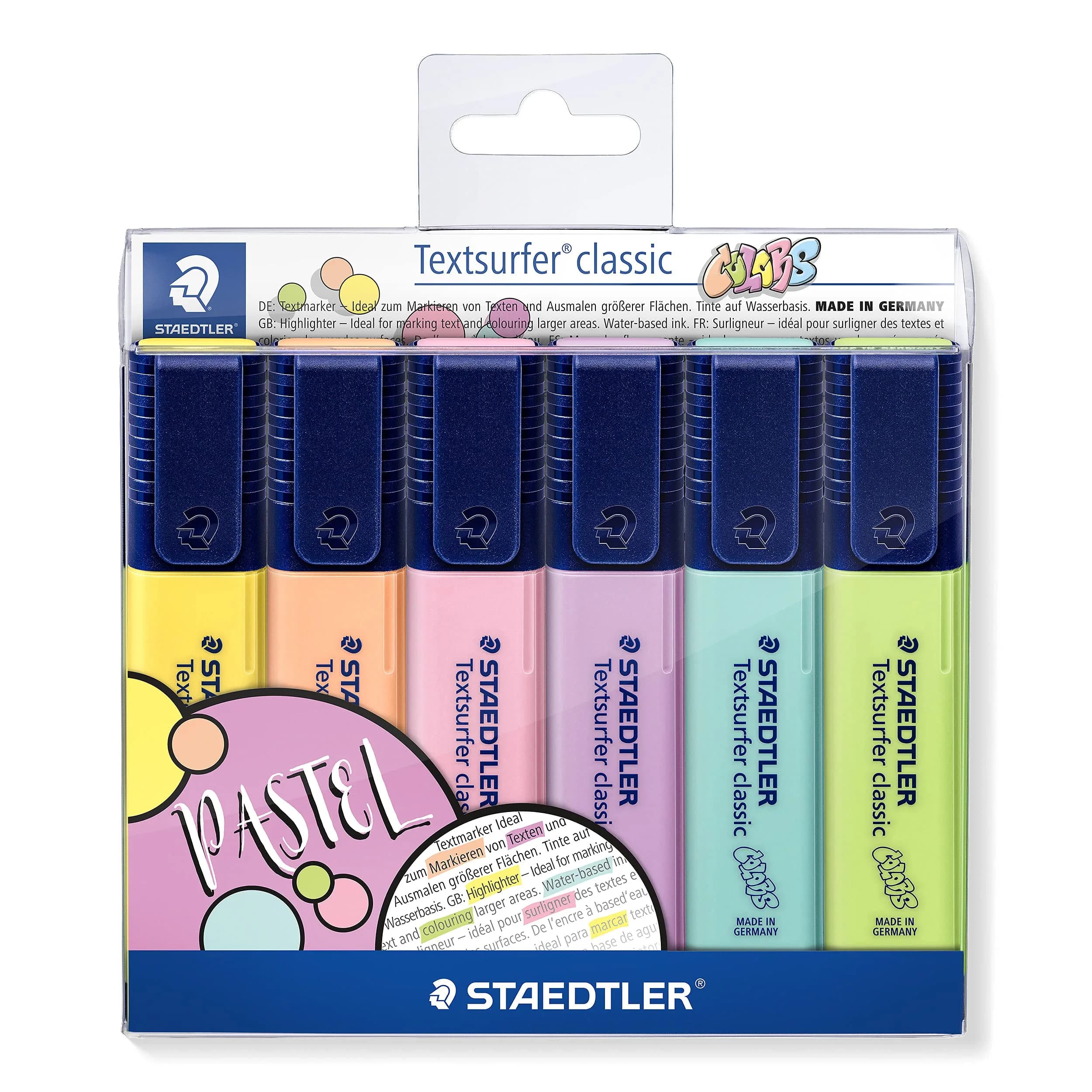 STAEDTLER Textsurfer Classic Pastel Highlighters - Assorted Colours, Pack of 6 | Water-Based, Fast-Drying, Refillable - main product image