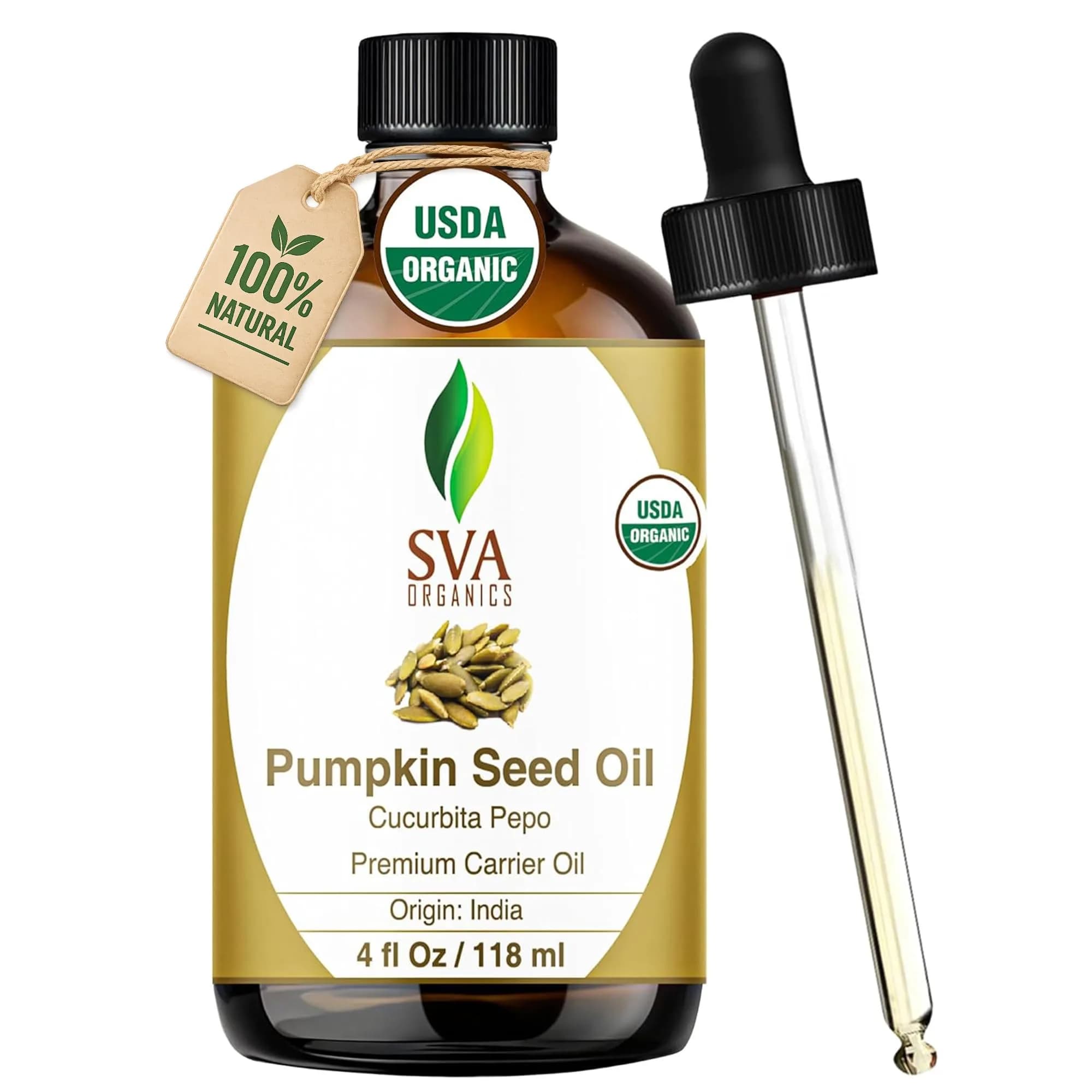 SVA Organics Pumpkin Seed Oil 4 Fl Oz (118 ml) - Pure, Cold-Pressed Carrier Oil - main product image