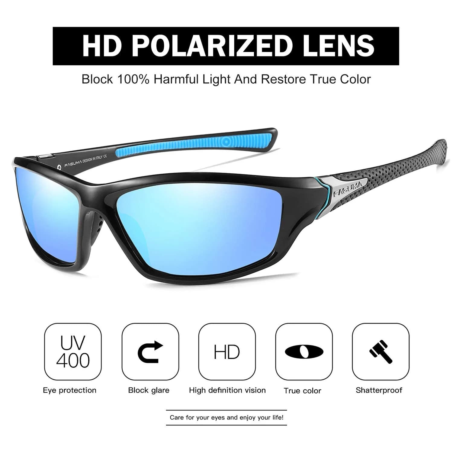 FAGUMA Sports Polarized Sunglasses For Men UV400 Protection | 62mm (2.44in) Lens Width - view 3