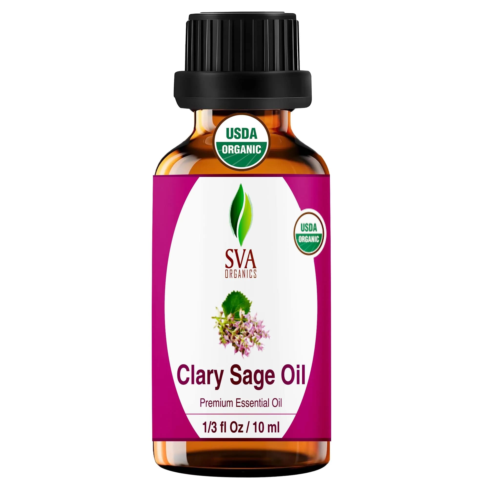 SVA ORGANICS Organic Clary Sage Essential Oil 10ml (0.33 Fl Oz) | Pure, Steam Distilled, Not Tested on Animals - main product image