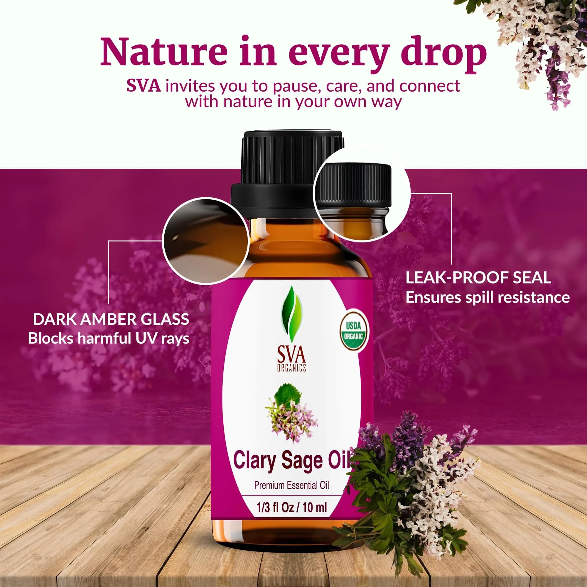 SVA ORGANICS Organic Clary Sage Essential Oil 10ml (0.33 Fl Oz) | Pure, Steam Distilled, Not Tested on Animals - view 7