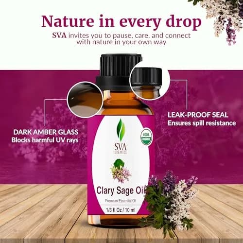 SVA ORGANICS Organic Clary Sage Essential Oil 10ml (0.33 Fl Oz) | Pure, Steam Distilled, Not Tested on Animals thumbnail 7