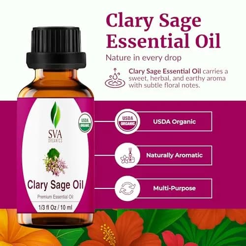SVA ORGANICS Organic Clary Sage Essential Oil 10ml (0.33 Fl Oz) | Pure, Steam Distilled, Not Tested on Animals thumbnail 2