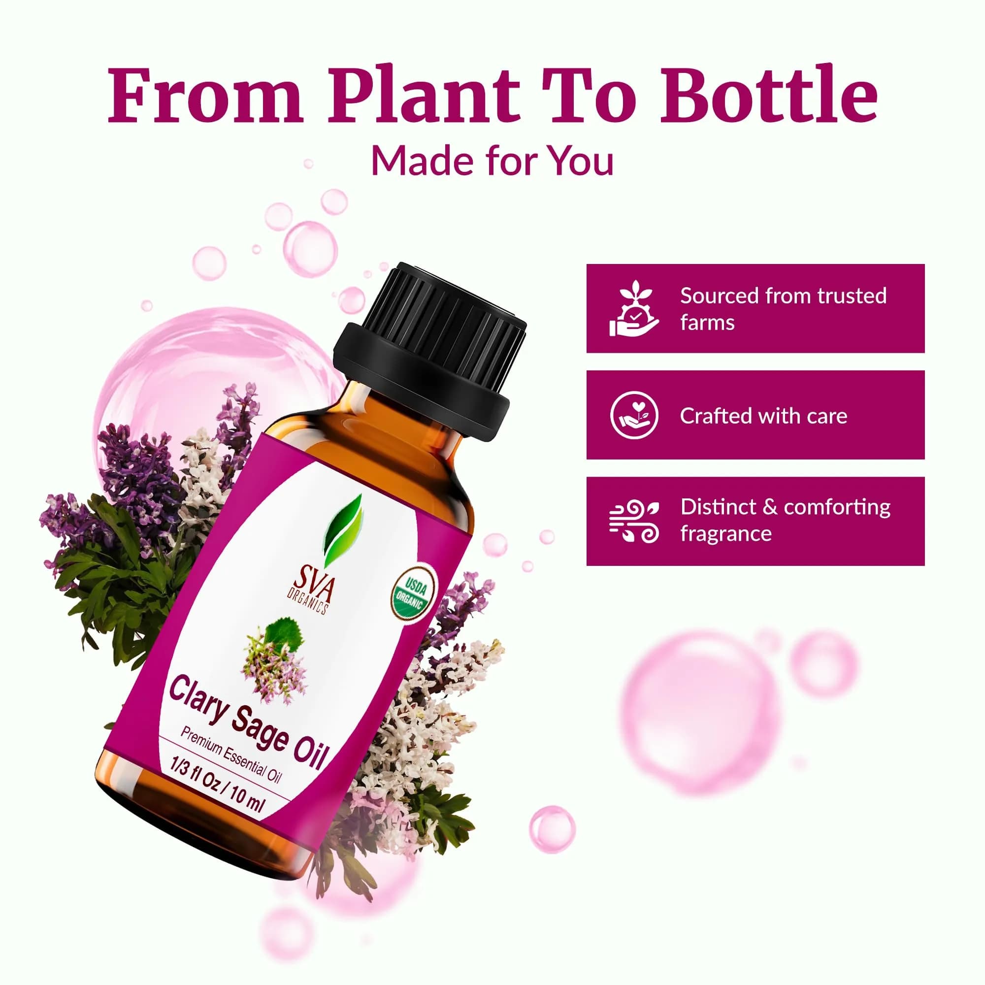 SVA ORGANICS Organic Clary Sage Essential Oil 10ml (0.33 Fl Oz) | Pure, Steam Distilled, Not Tested on Animals - view 4