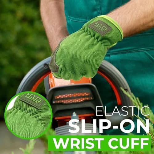 HANDLANDY Leather Gardening Gloves, Leather Work Gloves, Green, Large | Durable Cowhide & Breathable Spandex thumbnail 4