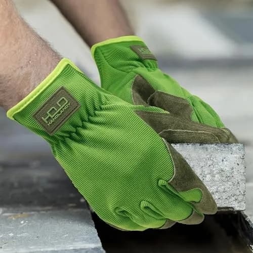HANDLANDY Leather Gardening Gloves, Leather Work Gloves, Green, Large | Durable Cowhide & Breathable Spandex thumbnail 5