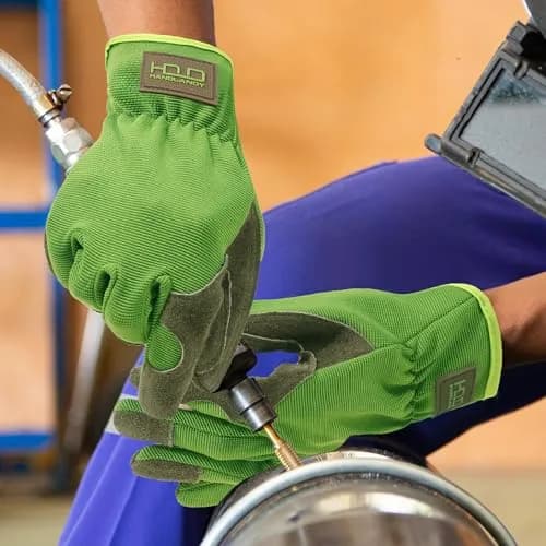 HANDLANDY Leather Gardening Gloves, Leather Work Gloves, Green, Large | Durable Cowhide & Breathable Spandex thumbnail 6