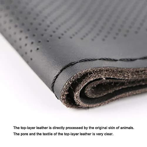 O SHI CAR Genuine Leather Steering Wheel Cover 15.5 Inch | Anti-slip, Large Fit for SUVs & Trucks thumbnail 3