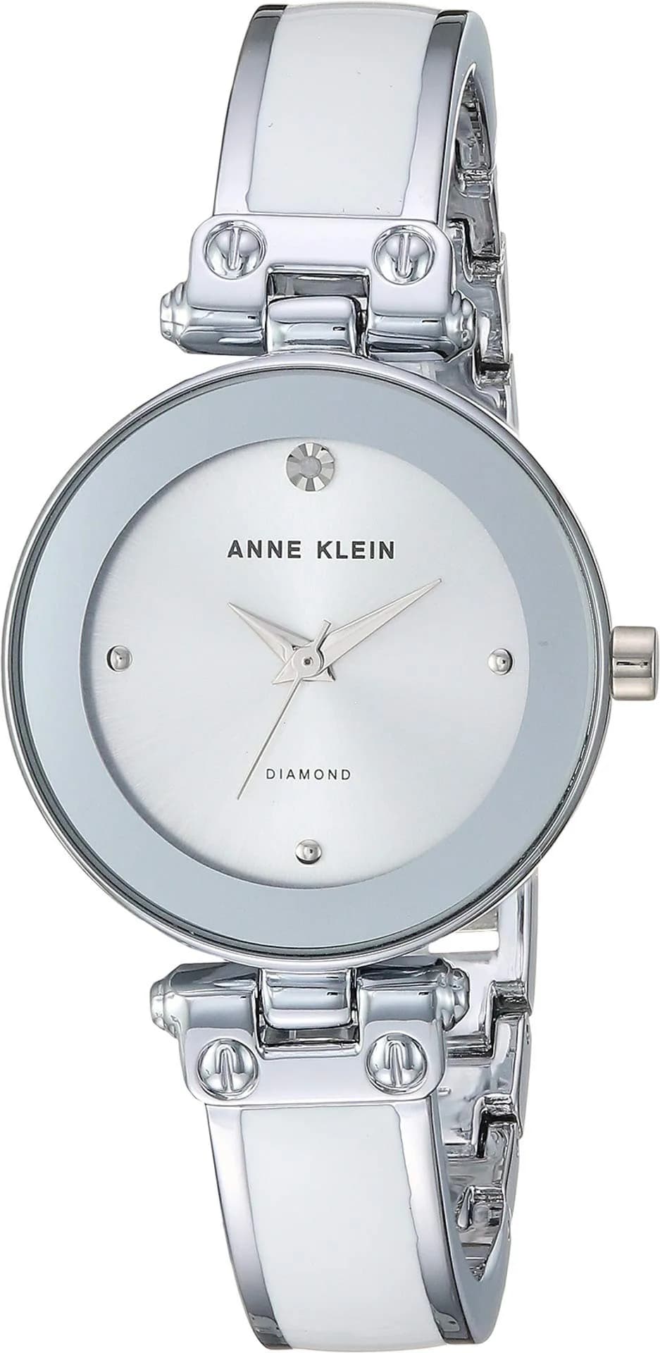 Anne Klein Women's White/Silver Rose Gold-Tone Bangle Watch with Diamond Dial | 28mm Case - main product image