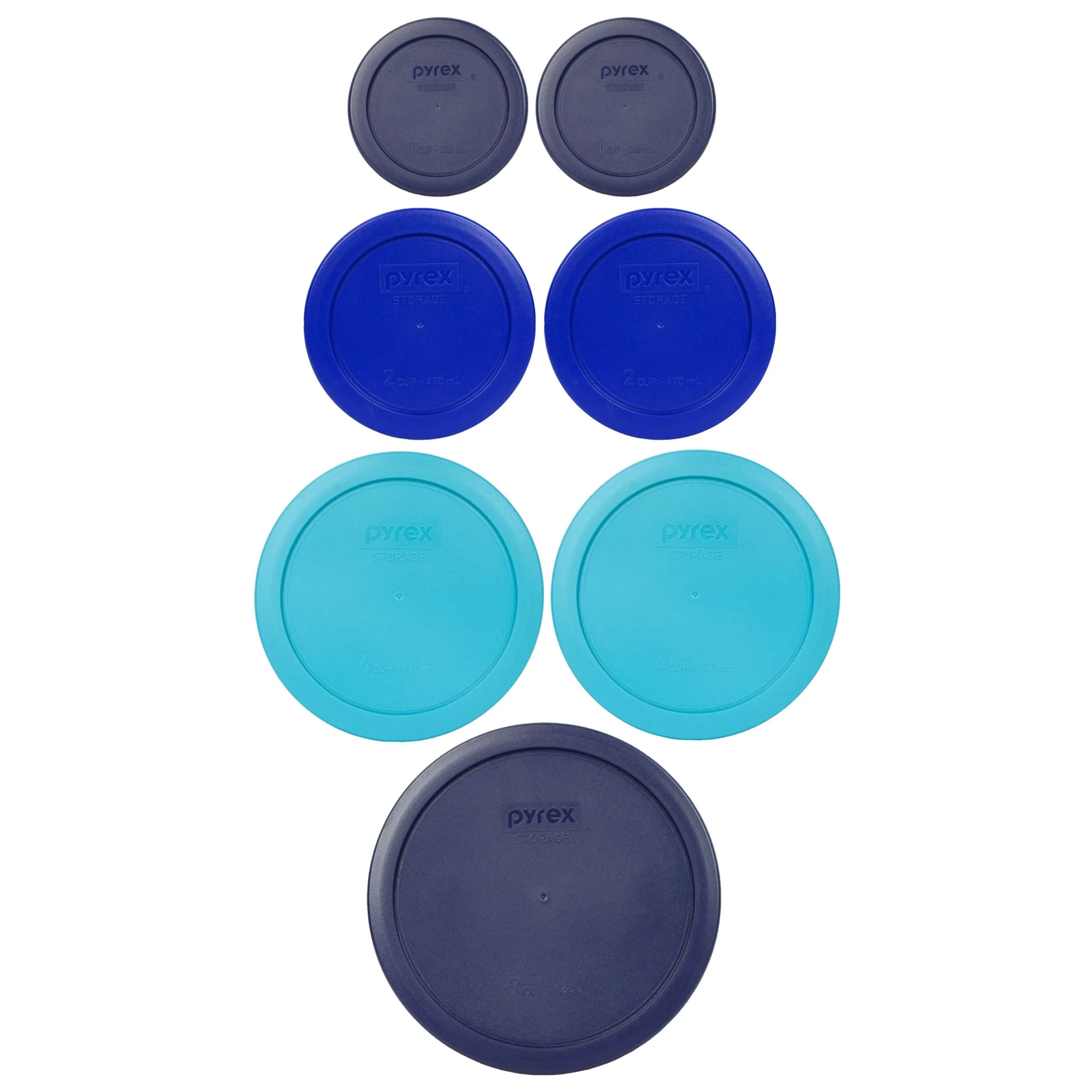 Pyrex 7-Piece Oceanic Shades Lid Bundle for 6/7 Cup, 4 Cup, 2 Cup, and 1 Cup Glassware | BPA-Free Plastic Replacement Lids
