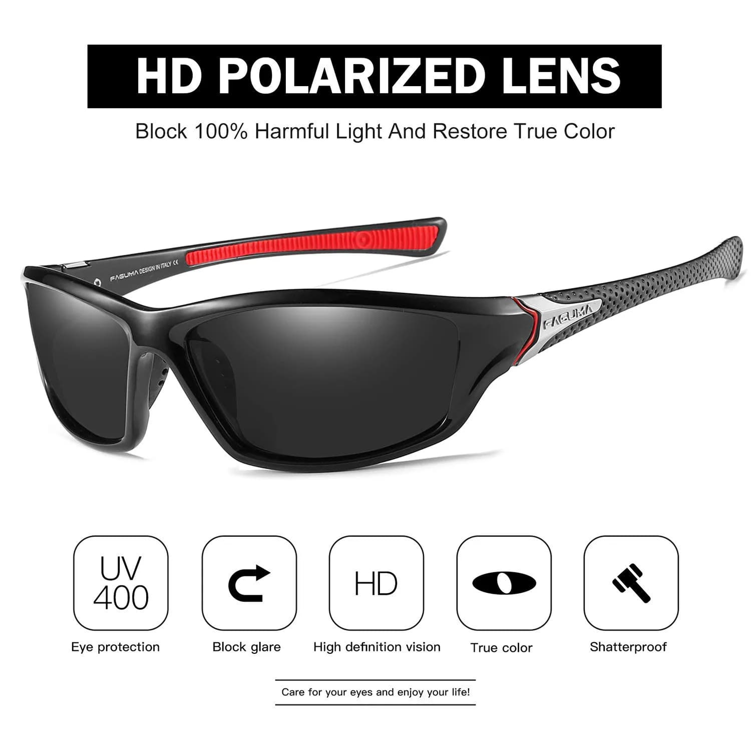 FAGUMA Sports Polarized Sunglasses For Men UV400 Protection | 62mm (2.44 in) Lens Width - view 3