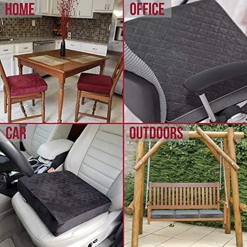 COMFORTANZA Soft 16x16x3 Memory Foam Seat Cushion for Kitchen, Dining, Office Chairs, Cars - Washable Velvety Cover with Waterproof Layer & Non-Slip Base - Comfort & Back Pain Relief - Gray thumbnail 4