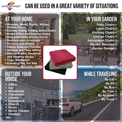 COMFORTANZA Soft 16x16x3 Memory Foam Seat Cushion for Kitchen, Dining, Office Chairs, Cars - Washable Velvety Cover with Waterproof Layer & Non-Slip Base - Comfort & Back Pain Relief - Gray thumbnail 5