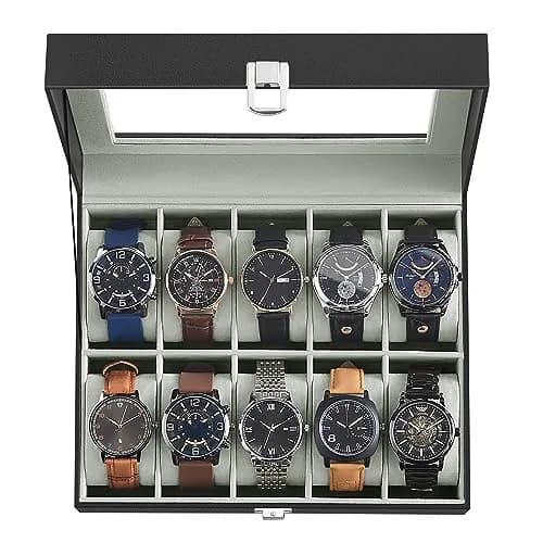 SONGMICS 10-Slot Watch Box Organizer with Glass Lid & Removable Pillows | 25.5cm (10") Wide thumbnail 1