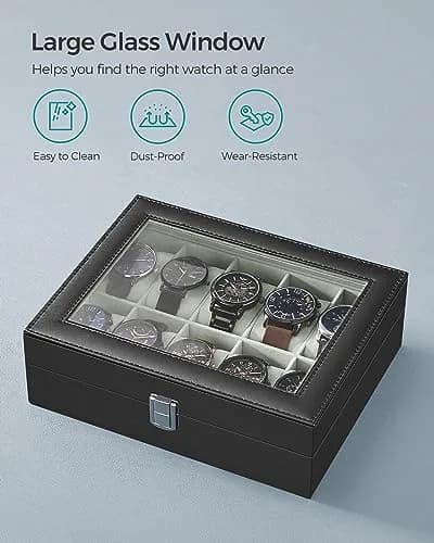 SONGMICS 10-Slot Watch Box Organizer with Glass Lid & Removable Pillows | 25.5cm (10") Wide thumbnail 5