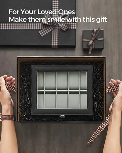 SONGMICS 10-Slot Watch Box Organizer with Glass Lid & Removable Pillows | 25.5cm (10") Wide thumbnail 7