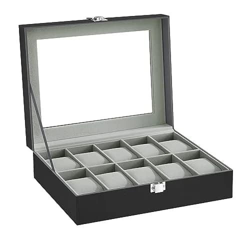 SONGMICS 10-Slot Watch Box Organizer with Glass Lid & Removable Pillows | 25.5cm (10") Wide thumbnail 8