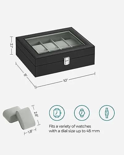SONGMICS 10-Slot Watch Box Organizer with Glass Lid & Removable Pillows | 25.5cm (10") Wide thumbnail 3