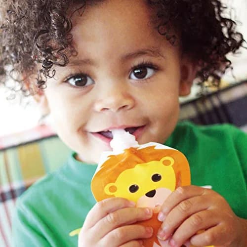 Squooshi Reusable Baby Food Pouches, 12 Pack, 5oz | BPA-Free, Freezer Safe, Assorted Animals thumbnail 2