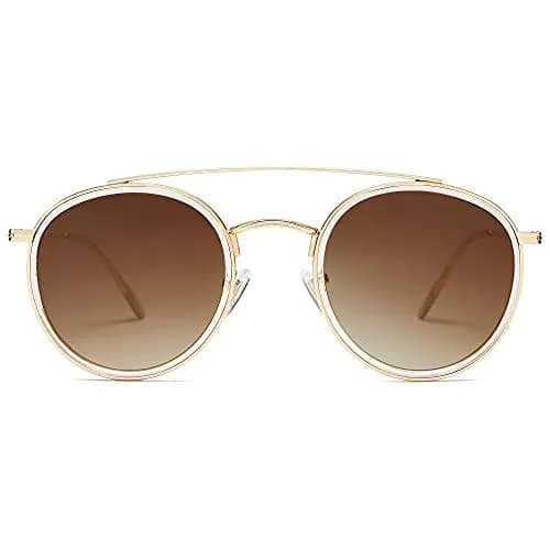 SOJOS Retro Vintage Round Polarized Sunglasses Small Double Bridge Circle Gold/Brown | UV400 Polarized thumbnail 1