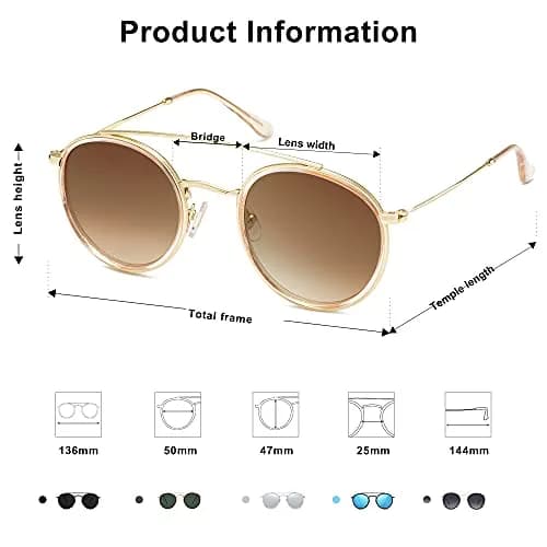 SOJOS Retro Vintage Round Polarized Sunglasses Small Double Bridge Circle Gold/Brown | UV400 Polarized thumbnail 4