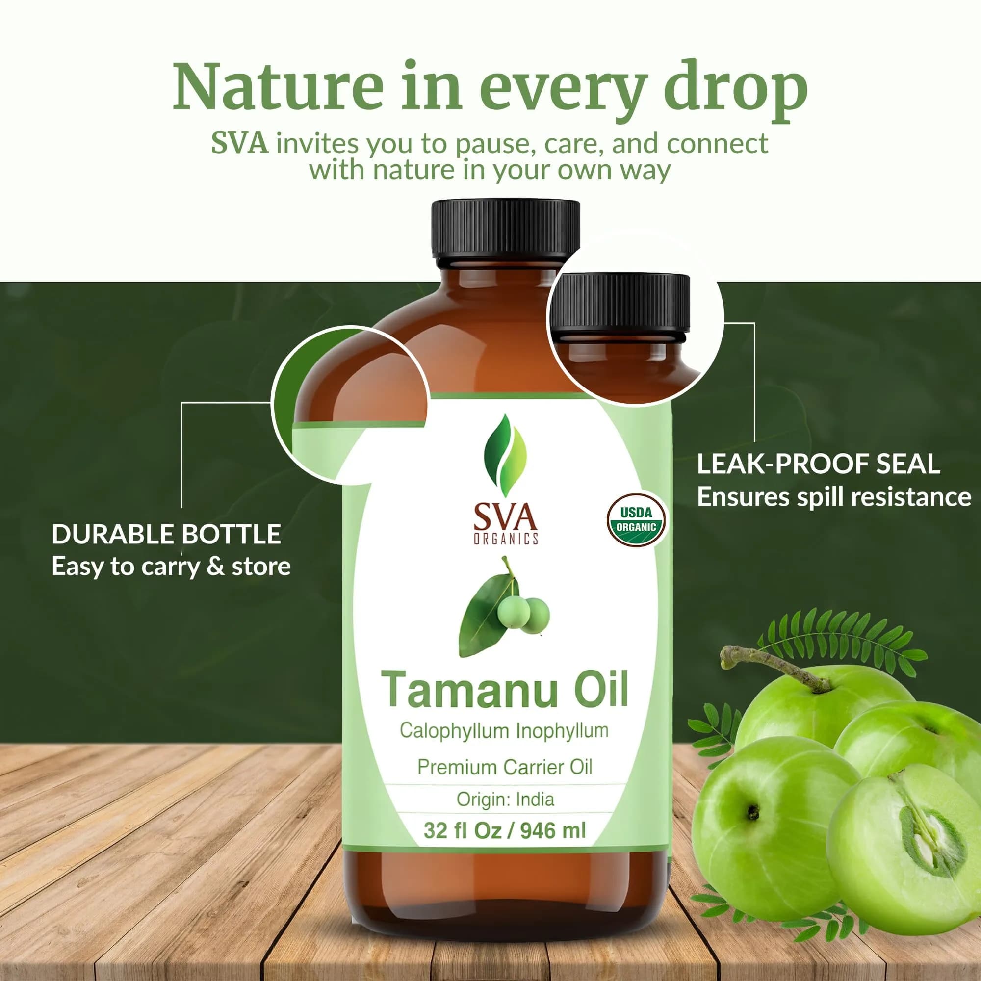SVA ORGANICS Organic Tamanu Seed Carrier Oil 946ml (32 Fl Oz) | Cold-Pressed, Pure, Multi-Use - view 7